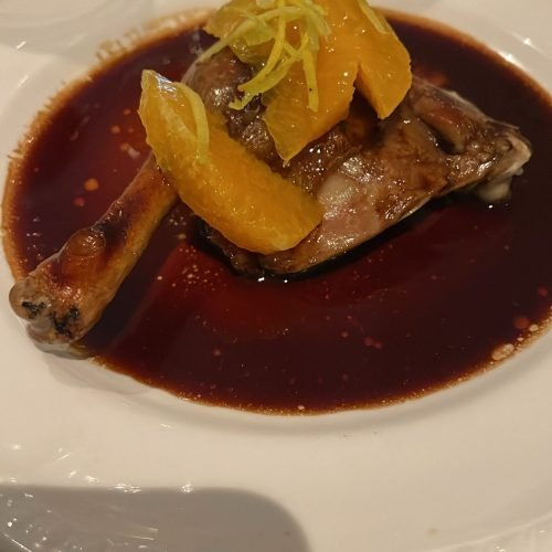 DUCK LEG WITH POACHED ORANGES AND WHISKY JUS