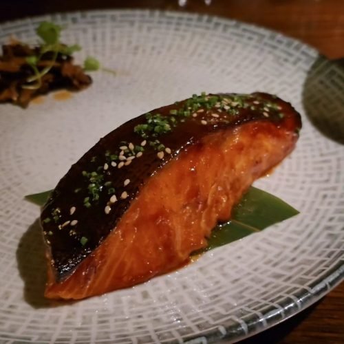 WHISKY AND MISO POACHED CONFIT SALMON